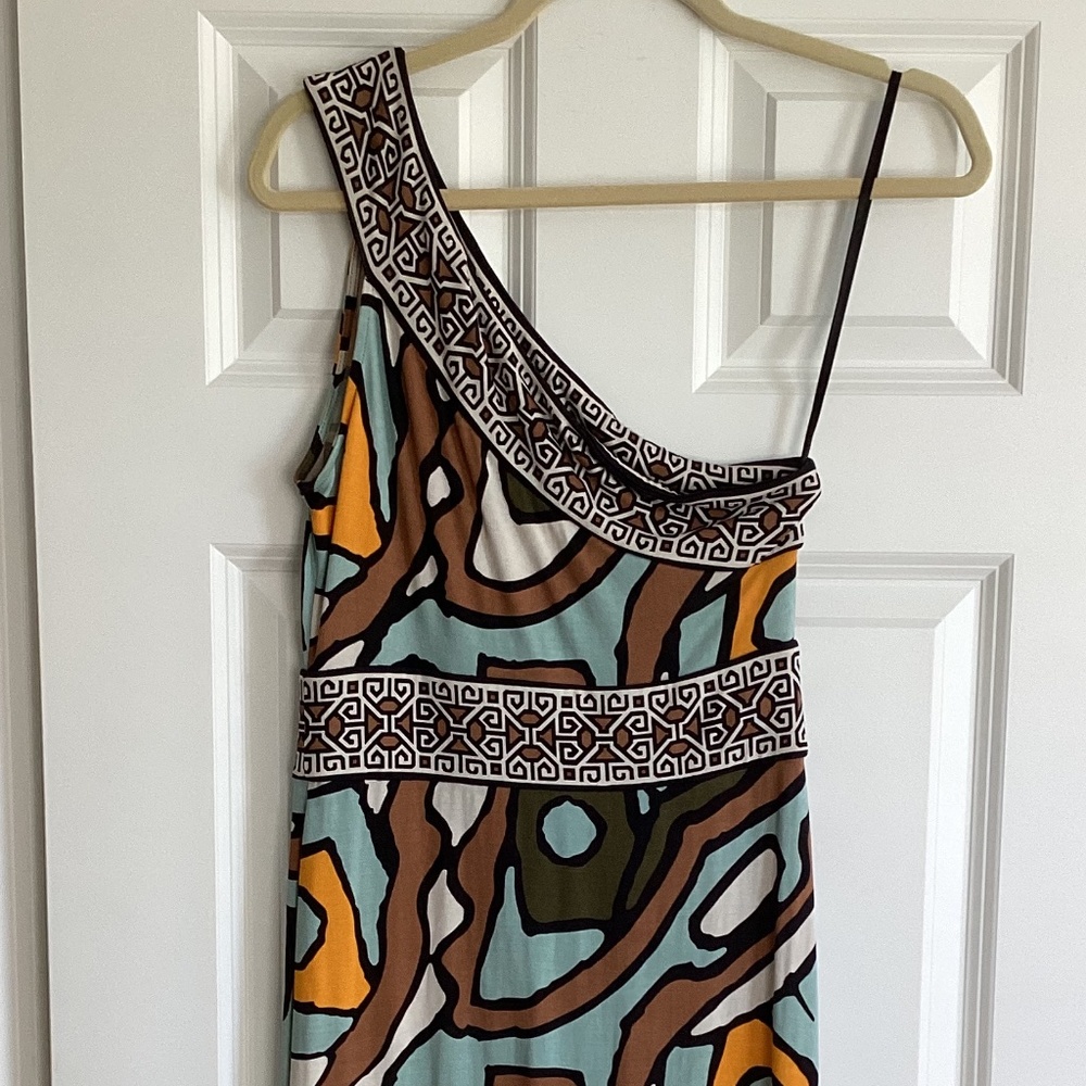 Diane von Furstenberg Silk Jersey One Shoulder Bodycon Midi Dress Graphic Print - Picture 3 of 8